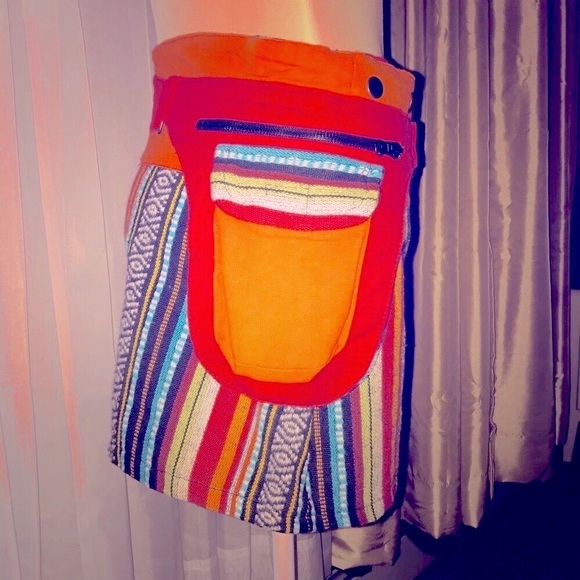 KATHMANDU IMPORTS Nepal festival retro skirt with pockets red multi S - Picture 5 of 11